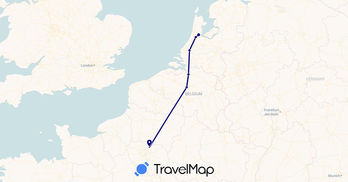 TravelMap itinerary: driving in Belgium, France, Netherlands (Europe)